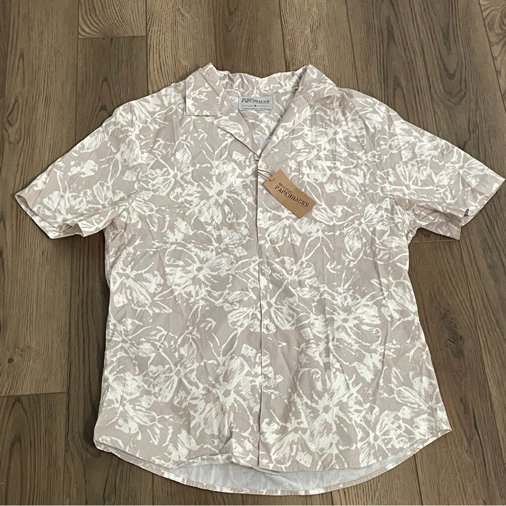 Original Paperbacks Camp Shirt Tan Floral Button Up‎ NEW
